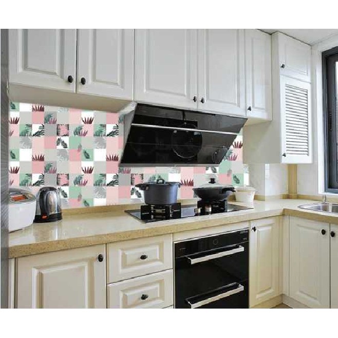 Decal dán bếp tráng nhôm cách nhiệt lá dương xỉ khổ 0.6m keo sẵn