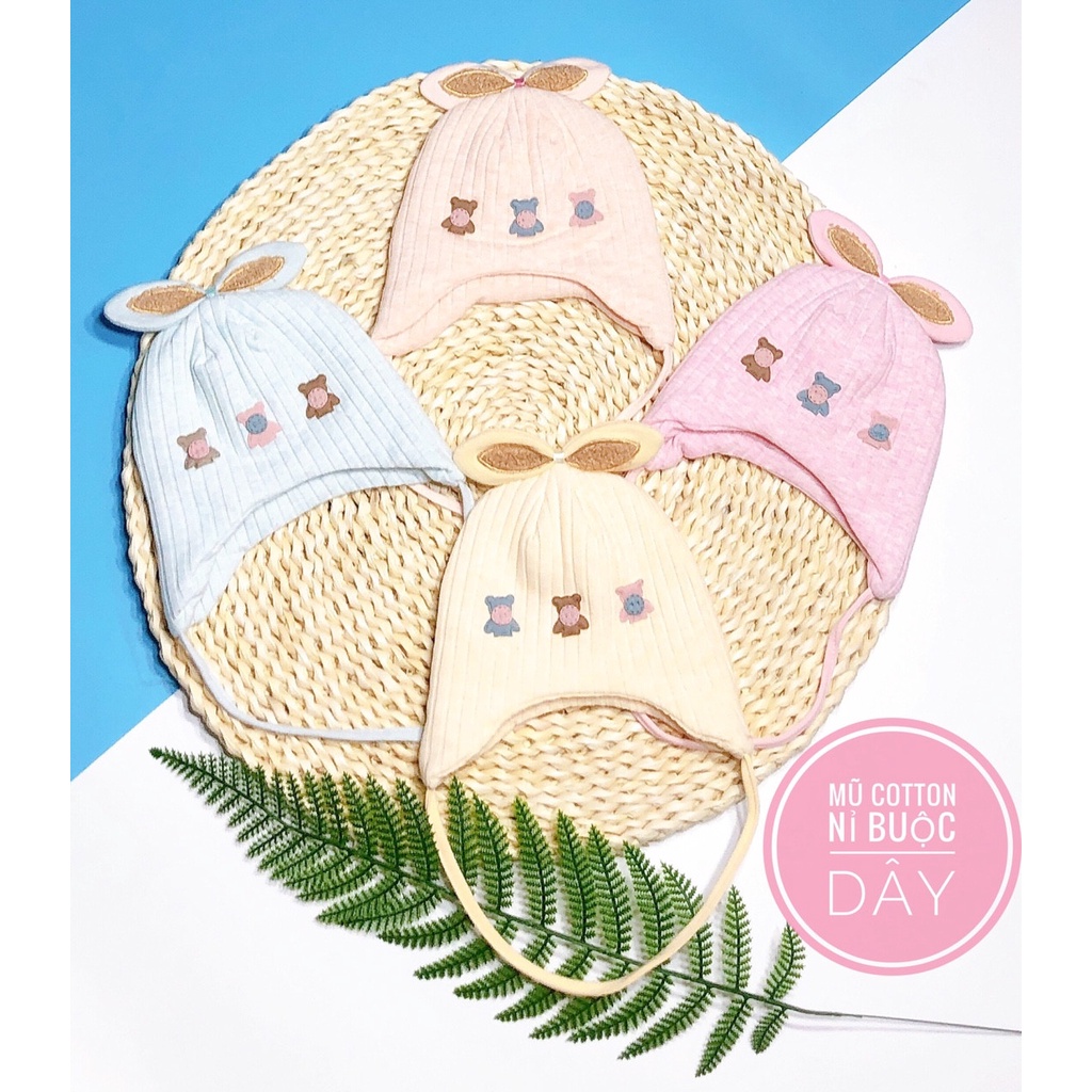 Nón mũ tai thỏ 2 lớp buộc dây loại đẹp cho bé (0-6m)