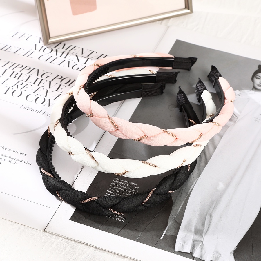 Băng Đô Cài Tóc Bằng Xốp Màu Trơn Phối Dây Xích Đan Chéo Phong Cách Hàn Quốc Cho