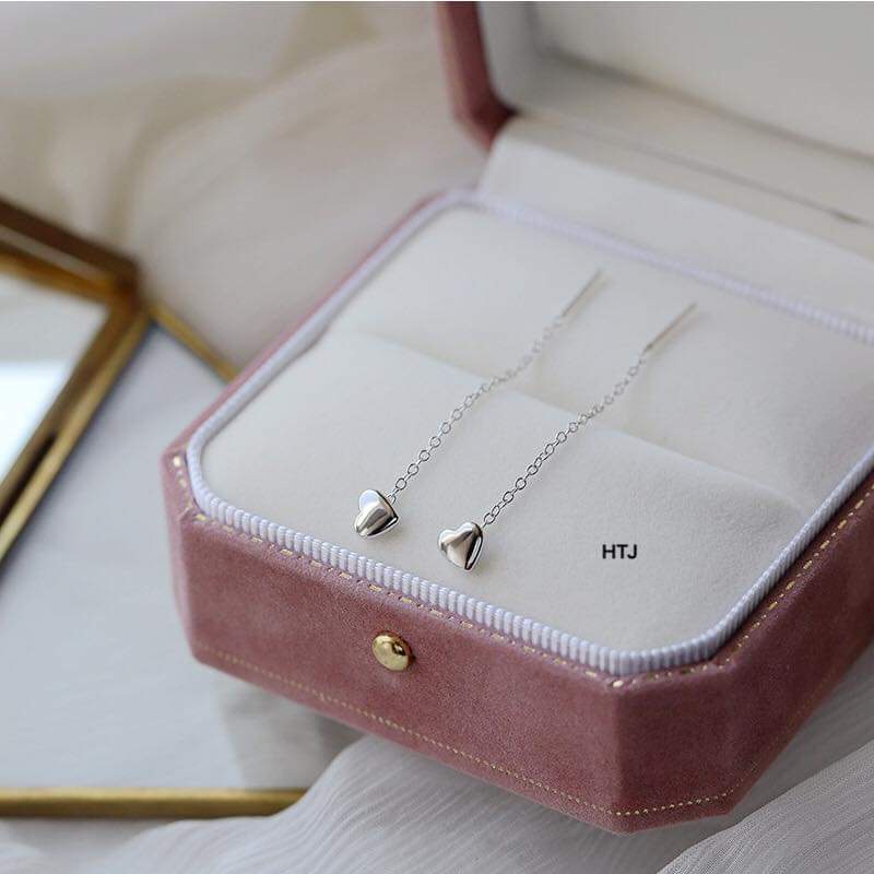 Khuyên tai bạc khuyen tai tim thả tua móc xích cổ điển( giá 1 đôi)