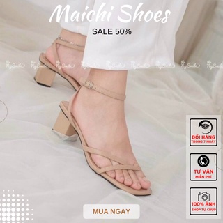 Giày sandal cao gót nữ xỏ ngón quai mảnh xéo gót vuông 4p dễ đi M39