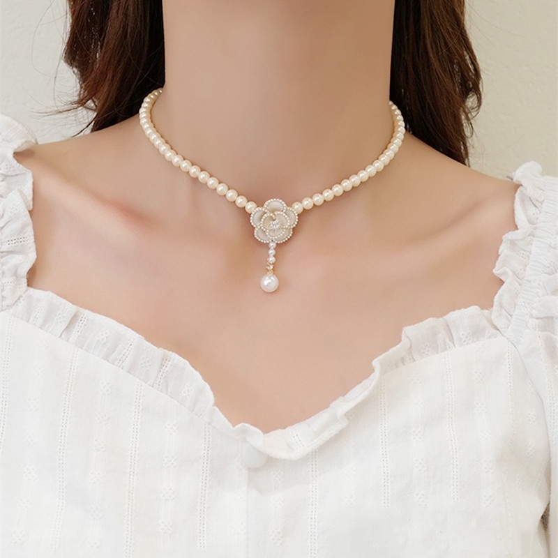 Vòng cổ Ngọc Trai Hình Hoa Trà Sang Trọng Cho Nữ
