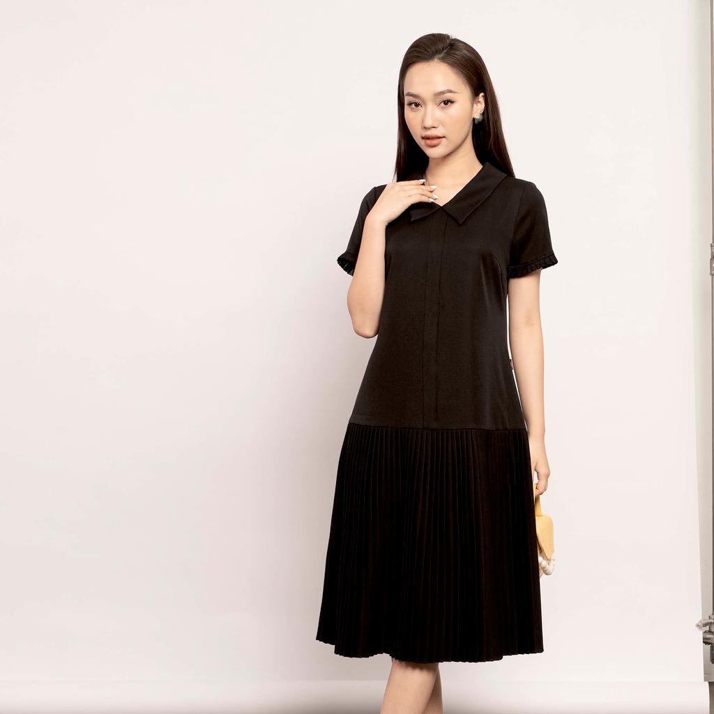 Đầm xuông, dập ly gấu, cổ bẻ, tay phối bèo MMOutfit M-DA071121355