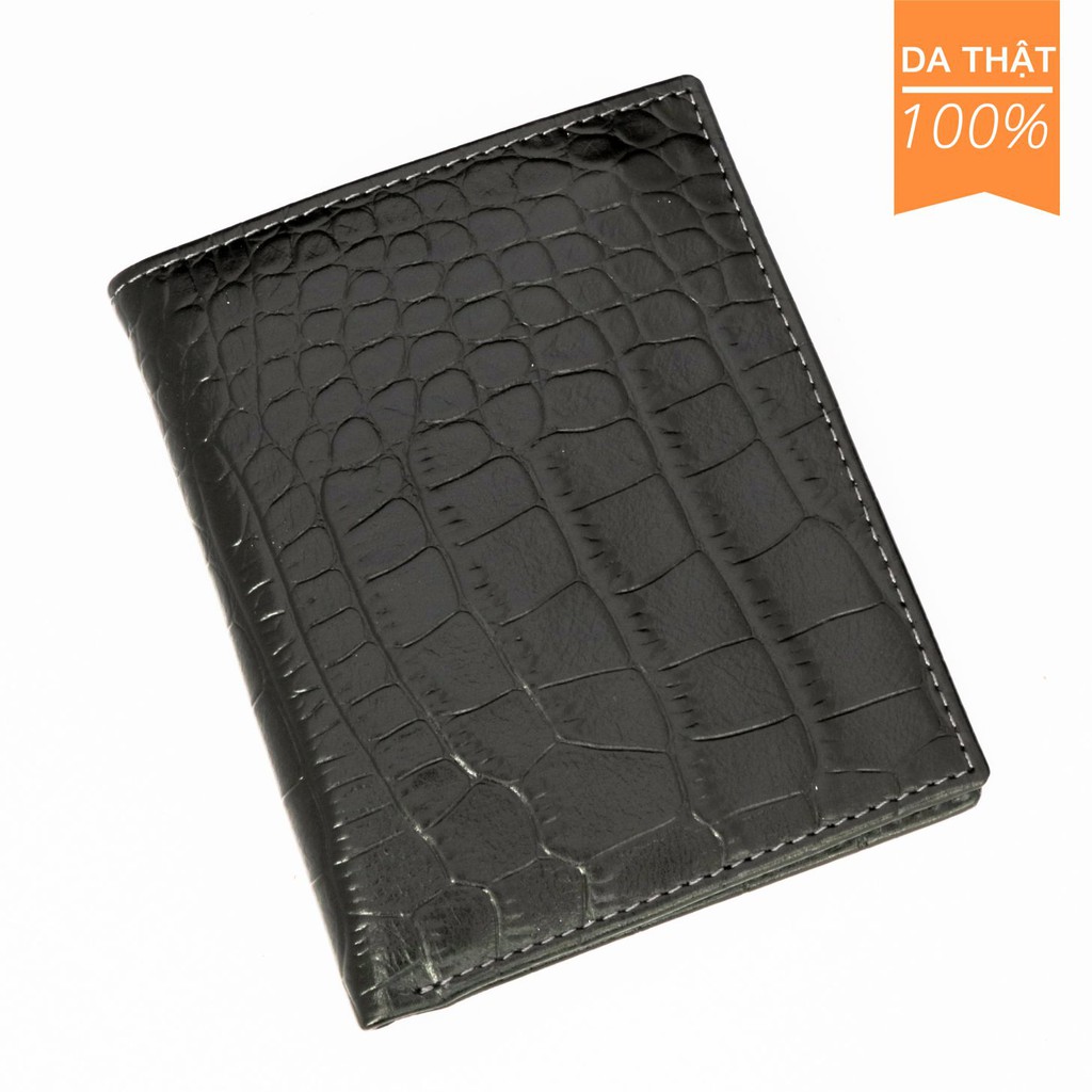 Ví da màu đen nam Fttleather tạo vân đen bóng VA-VB02BL