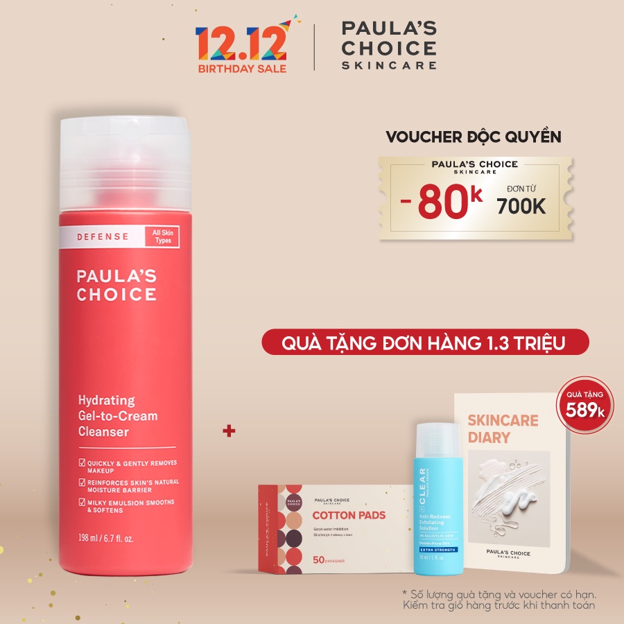 Sữa rửa mặt ngăn ngừa tác hại từ môi trường Paula’s Choice Defense Hydrating Gel to Cream Cleanser 198ml 2210