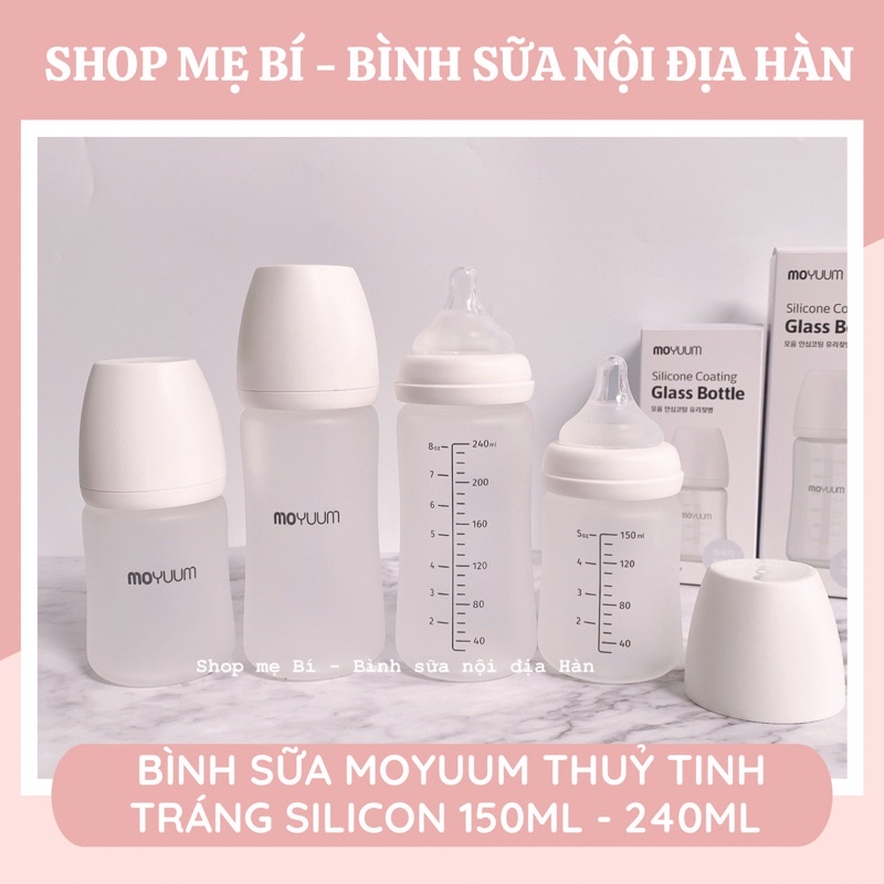 BÌNH SỮA MOYUUM THUỶ TINH TRÁNG SILICON CAO CẤP 150ML - 240ML HÀN QUỐC CHÍNH HÃNG(chọn núm)