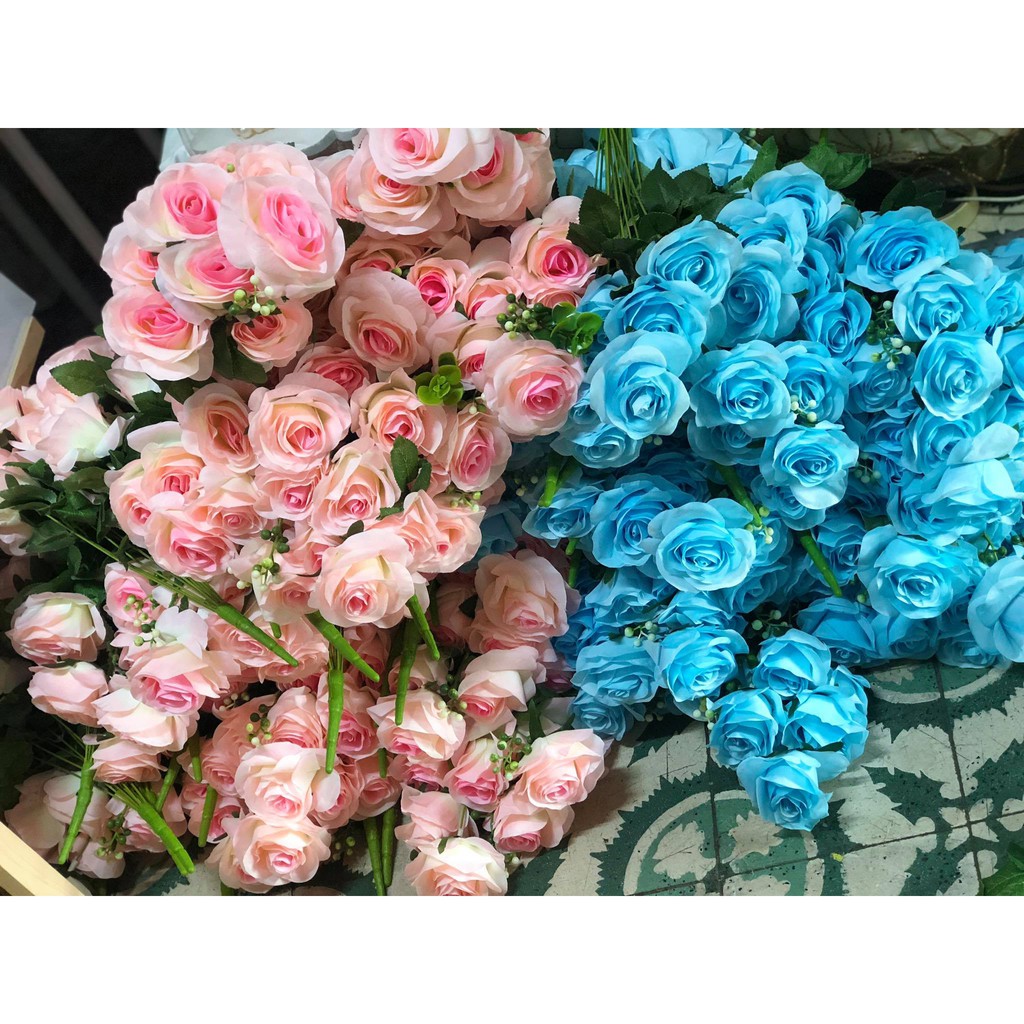Hoa lụa - Cụm hồng ngoại hồng điểm hạt đẹp sang trọng, hoa cô dâu, hoa decor trang trí 03