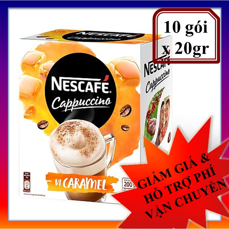 Nescafe Cappuccino Vị Caramel (hộp 10 gói x 20gr) - cà phê hòa tan 3in1