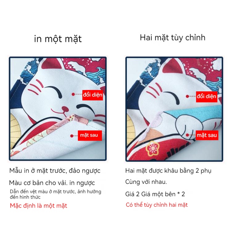Rèm Cửa Ngắn Họa Tiết Mèo May Mắn Phong Cách Nhật Bản