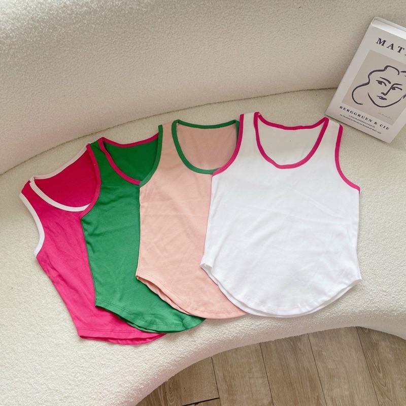 Áo Thun Croptop ba lỗ viền vạt bầu siêu xinh
