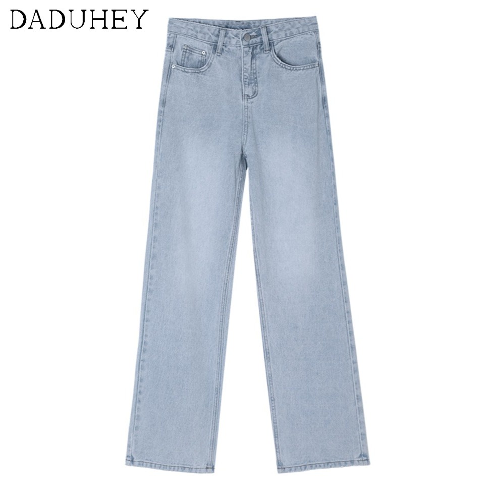 Daduhey Quần jean dài cạp cao ống rộng 6 màu cỡ S-5XL mới cho nữ