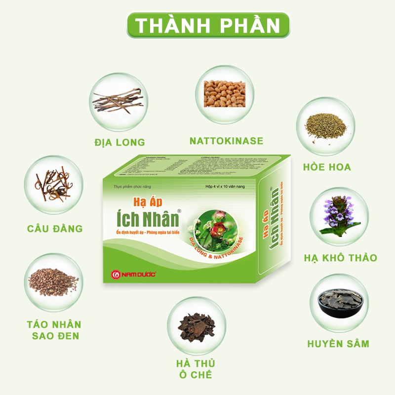 Viên uống Hạ Áp Ích Nhân chiết xuất dược liệu - duy trì  áp huyết, giảm nguy cơ tai biến - hộp 40 viên HA4