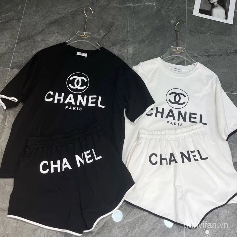 Set áo thun ngắn tay in chữ và quần short thể thao Chanel thời trang dành cho nữ