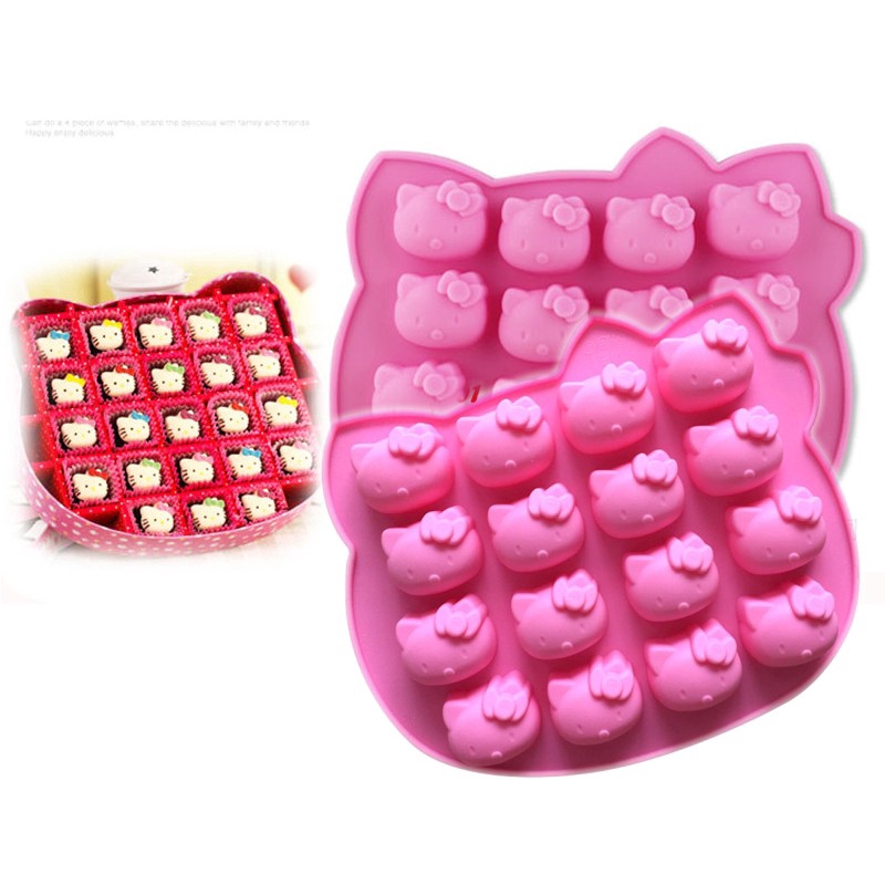 Khuôn silicon 16 ngăn làm bánh chocolate hình Hello Kitty