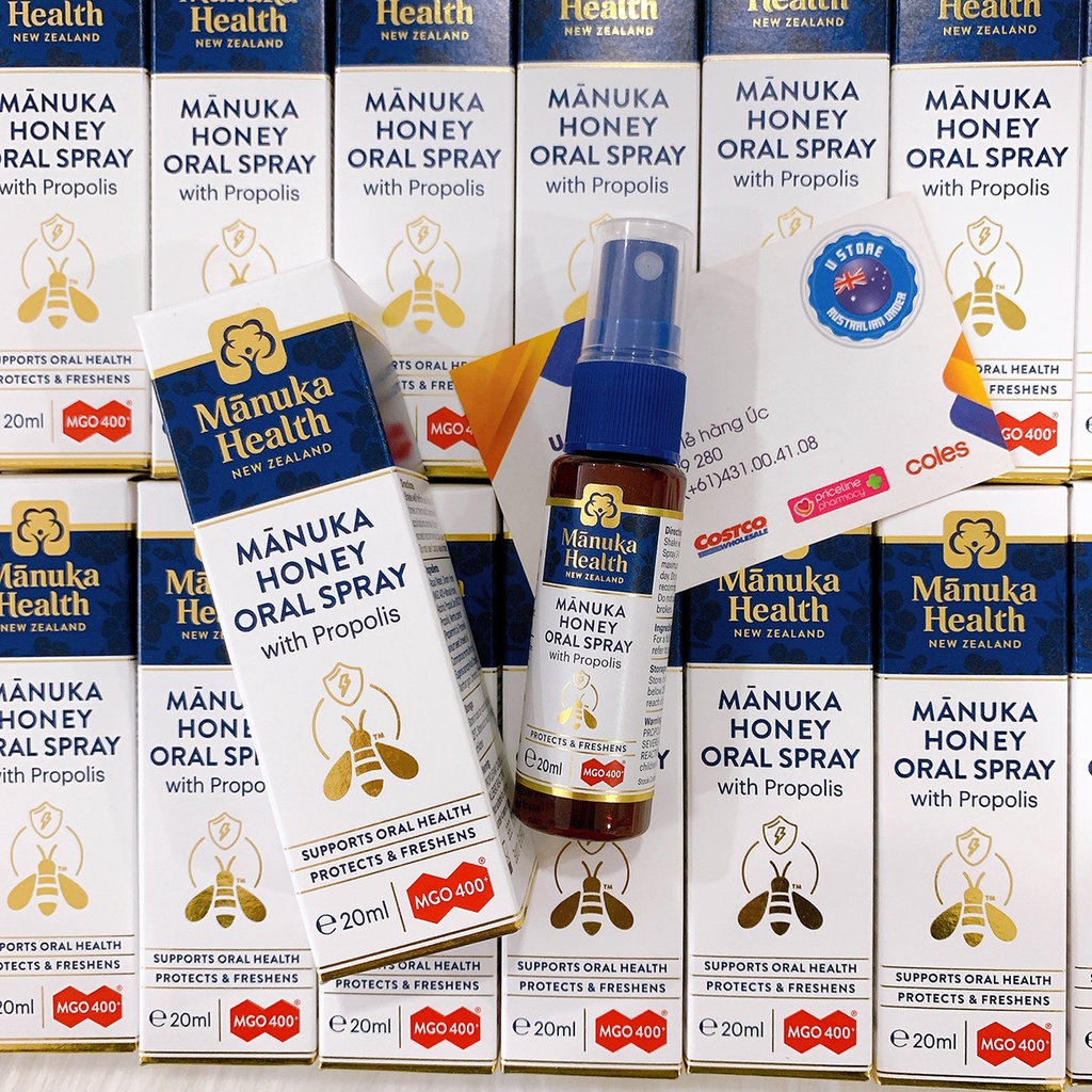 Xịt Họng Keo Ong Manuka Honey Oral Spray With Propolis 20ml thích hợp bé/trẻ trên 4 tuổi