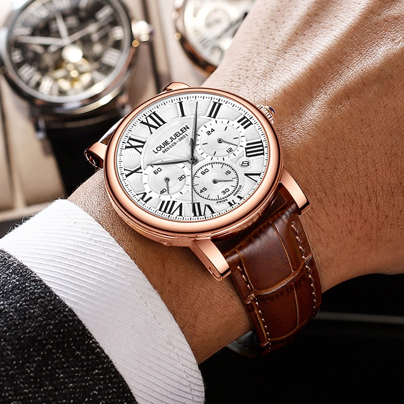 Đồng Hồ Quartz Dây Da Thật Sang Trọng Phong Cách Doanh Nhân Thời Trang 2023