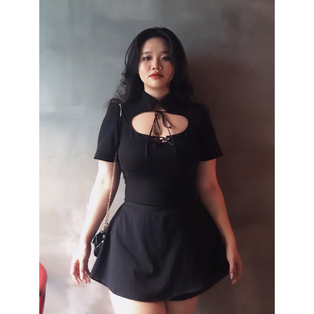 Áo croptop nữ BIGSIZE kiểu dáng cổ nơ cách tân FATTYTA