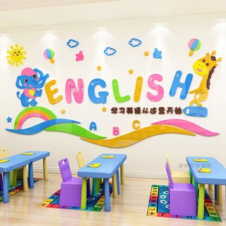 Tranh dán tường trung tấm tiếng anh, tranh mica dán nổi - english, trang trí mầm non, trang trí khu vui chơi trẻ em