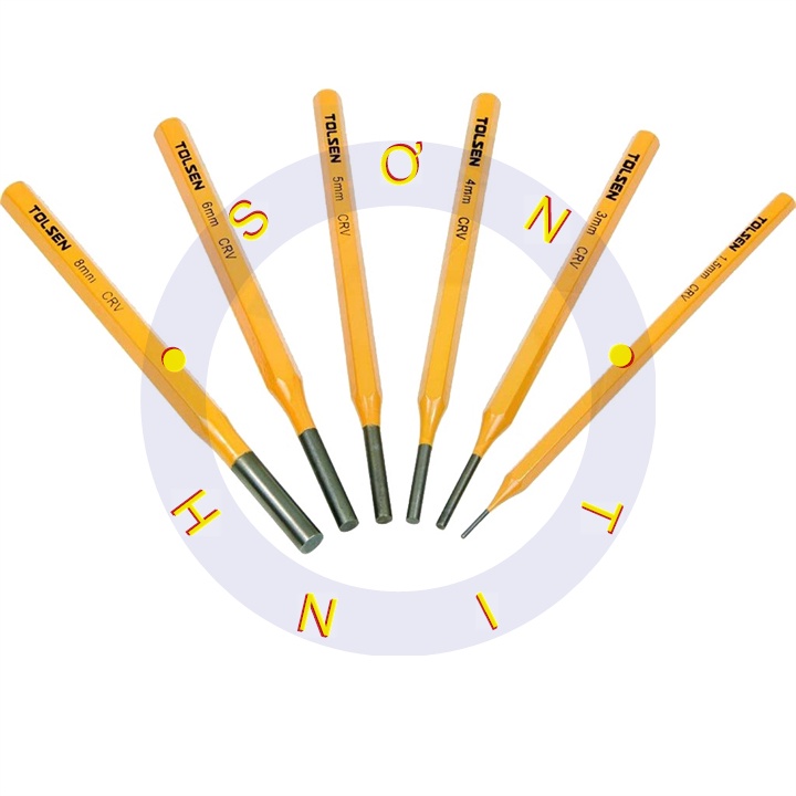 Bộ 6 Mũi Đục Tròn 1.5mm - 8mm Dài 150mm Punch TOLSEN 25090