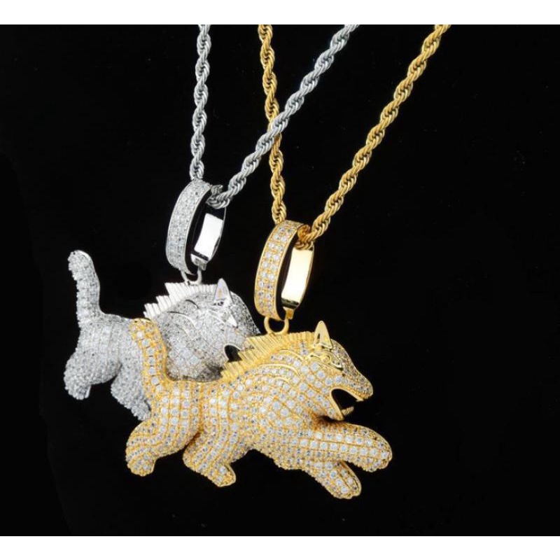 Dây Chuyền Mặt Hình Chó Sói Đính Đá Zircon Phong Cách Hip Hop Thời Trang Cho Nam