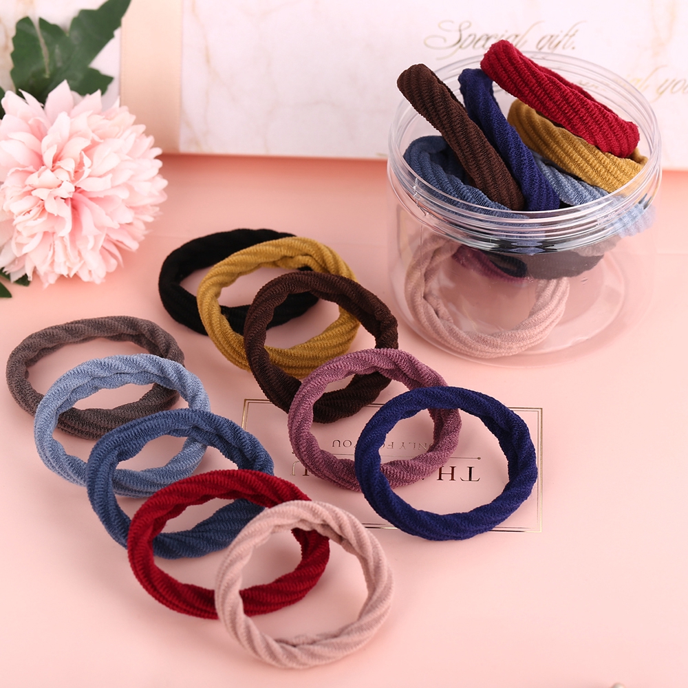 Hộp 20 dây buộc tóc kiểu gợn sóng màu trơn dành cho nữ sinh