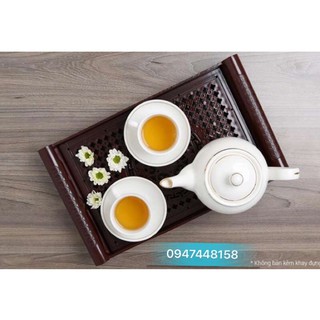 Bộ ấm chén trắng chỉ vàng