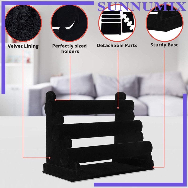 Sunnimix] Giá Đỡ Ba Tầng Bằng Nhung Trưng Bày Trang Sức Vòng Tay / Dây Buộc