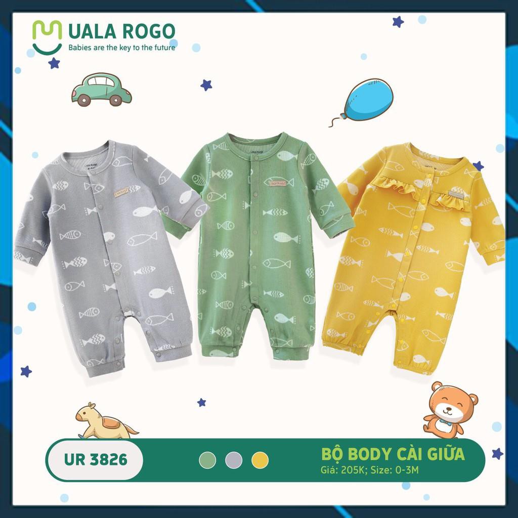 UR3826- Bộ Body nỉ cúc giữa Uala rogo cho bé trai bé gái từ 0 tháng đến 12 tháng