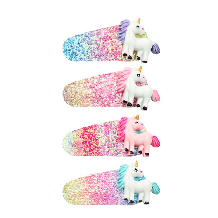 Kẹp tóc công chúa cho bé gái hình unicorn đính sequin lấp lánh BBShine – P066