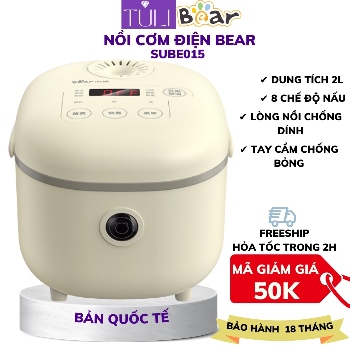 Nồi cơm điện thông minh Bear SUBE015 (Quốc tế) 2L gồm 8 chế độ nấu lõi nồi 5 lớp chống dính giữ nhiệt