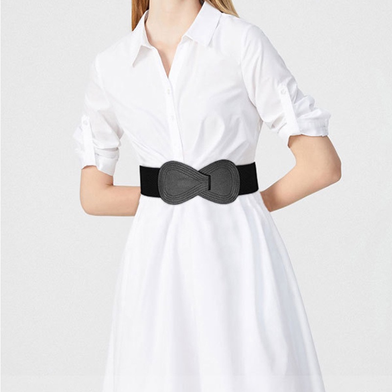 Thắt Lưng Giả Da Bản Rộng Co Giãn Màu Trơn Đính Nơ Thời Trang Cho Nữ