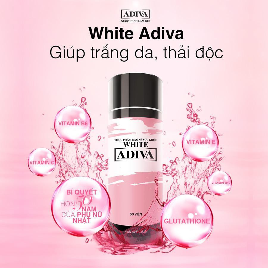 [COMBO 2 HỘP] WHITE ADIVA [Hộp 60 viên] - Dưỡng chất uống làm trắng da và chống nắng [collagen]