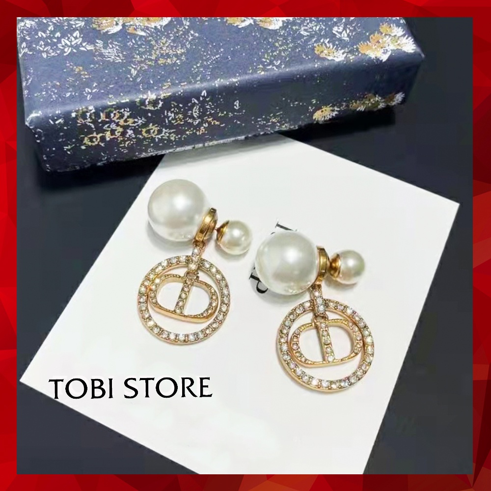 Bông tai nữ thương hiệu CD ngọc trai nhân tạo thả đính đá lấp lánh TB462