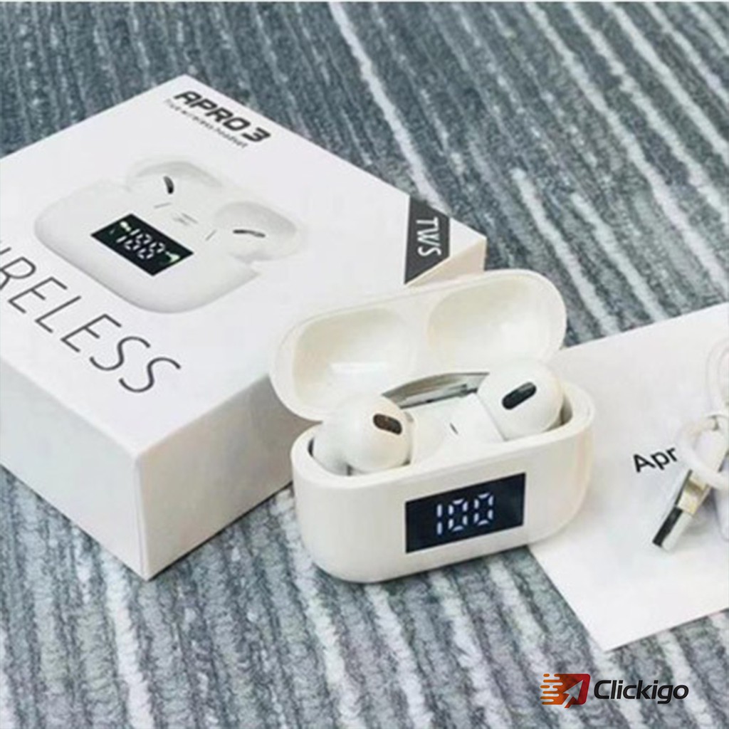 Tai nghe Blutooth Không dây Apro 3 True Wireless Công Nghệ 5.0 Kèm Đốc Sạc Cảm Biến Tự Động Kết Nối Màn Hình Led