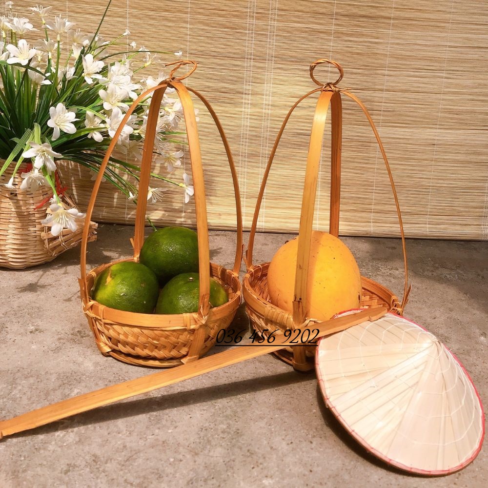 Quang gánh tre trang trí cắm hoa, bày ngũ quả bàn thờ thần tài, đồ chơi trẻ em an toàn thân thiện với môi trường