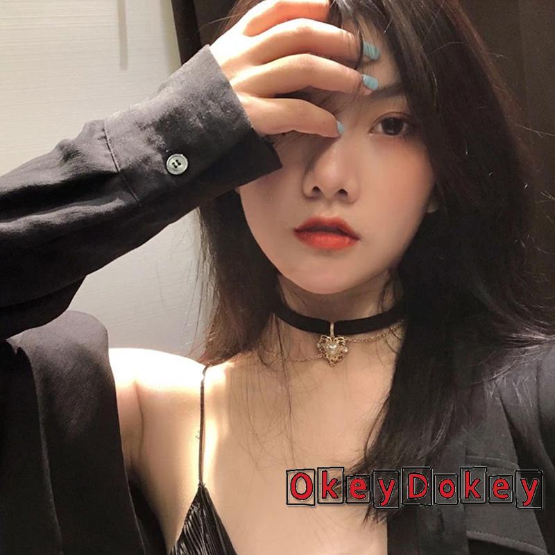 Vòng cổ dây nhung mặt trái tim vàng đính ngọc trai cổ điển có thể điều chỉnh dành cho nữ