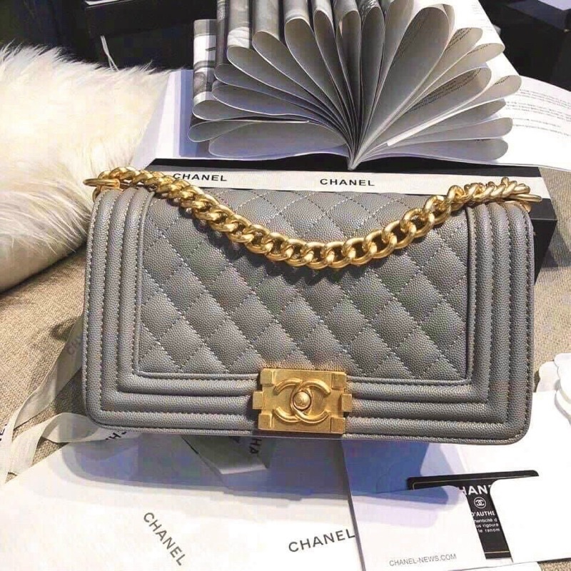 ♥️Túi Cha. nel Boy khoá vàng da size 25cm SPVIP,9 màu-2711