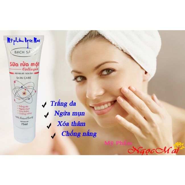 Sữa rửa mặt cho da mụn trắng da xóa thâm chống nắng Collagen BẠCH SÂM 75ml