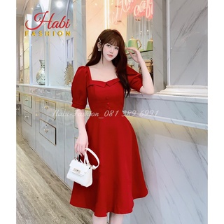 (SALE) Đầm Nữ trắng tay bồng nhẹ xinh vải đẹp 2 lớp thiết kế dự tiệc, đi chơi, đi làm dáng xòe sang chảnh _HaBi Fashion
