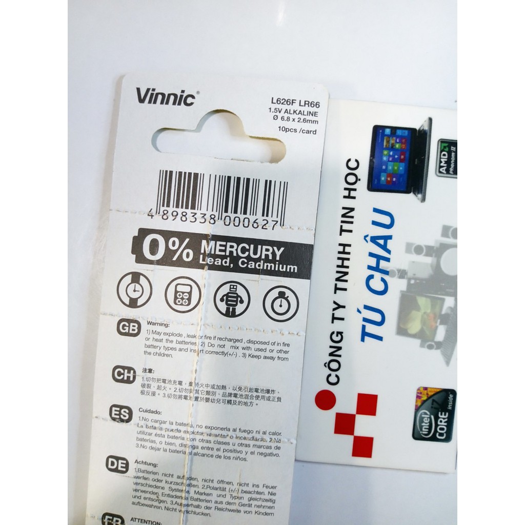 Pin Vinnic Alkaline L626F, LR66, 376, AG4 - 1.5V: Vĩ 10 Viên