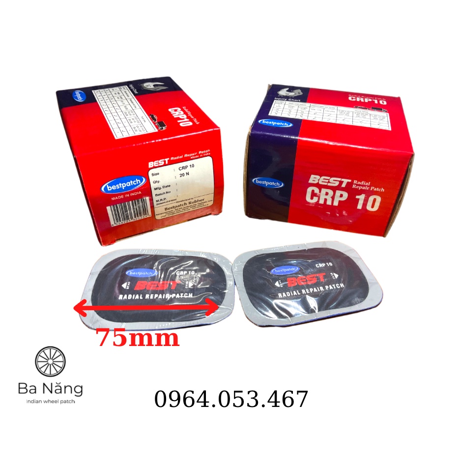 Miếng vá vỏ, vá lốp xe tải, xe oto, máy cày bố kẽm BEST (CRP 10) 75x50mm, dùng để vá HÔNG