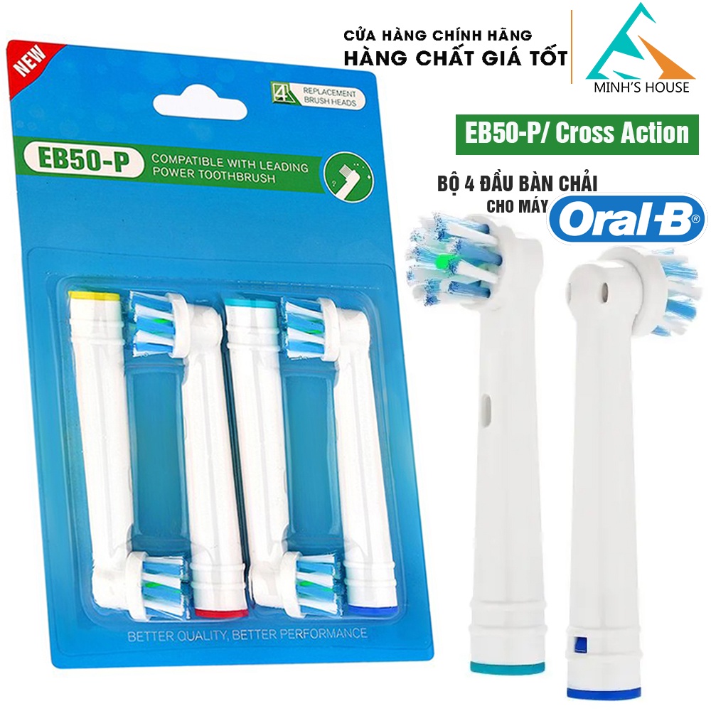 Oral-B EB50-P New Cross Action, set bộ 4 Đầu Bàn Chải đánh răng điện thay thế Minh House