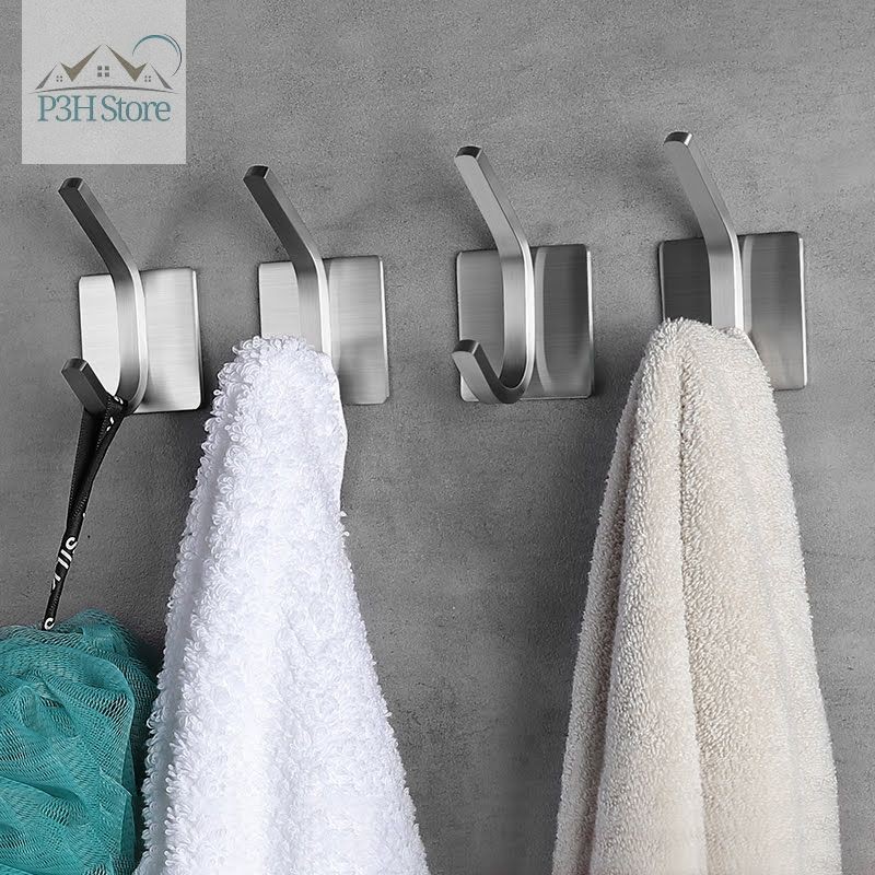 Set 4 móc treo 2 tầng inox đa năng bằng thép không rỉ kèm keo dán 3M BR02