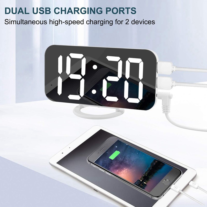 Digital Alarm Clock,6 Inch Large Led Display With Dual Usb Charger Ports Auto Dimmer Mode Easy Snooze Function, Modern M