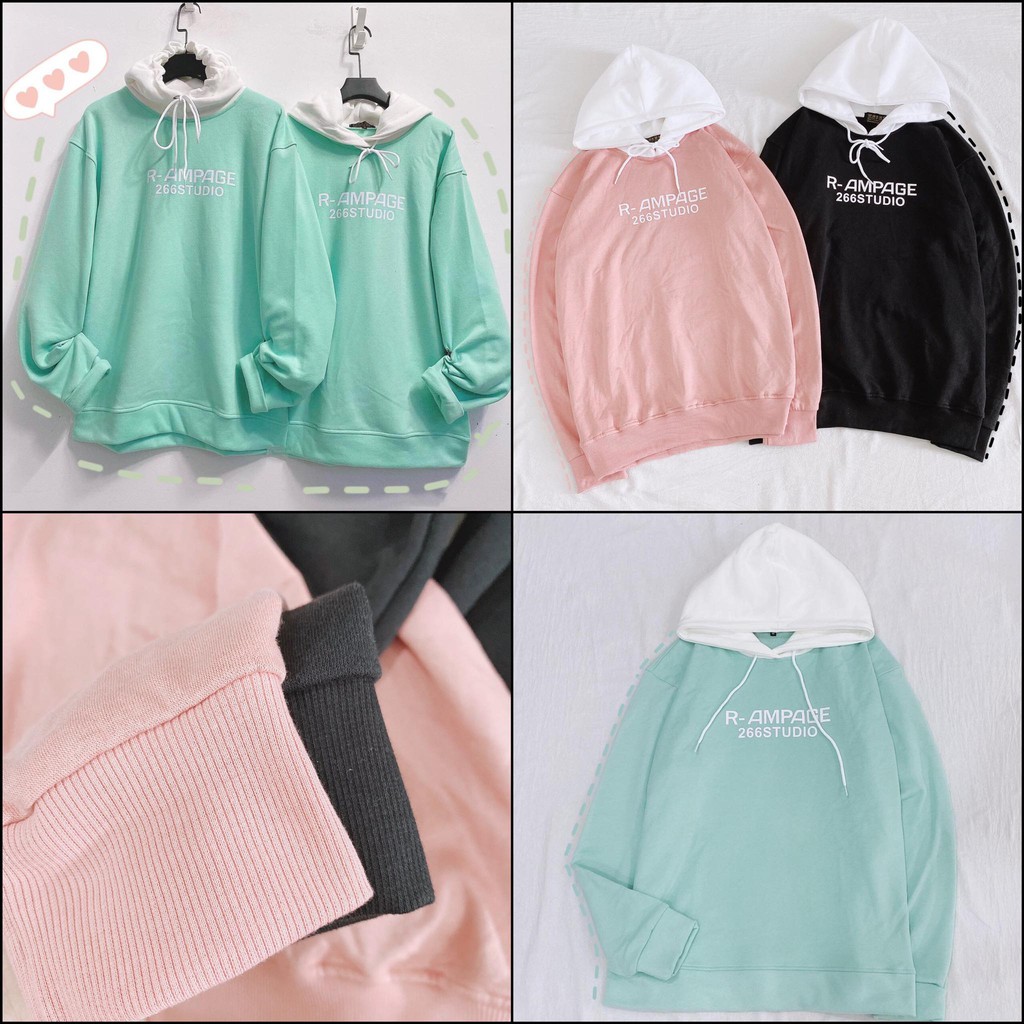 Áo Khoác Nỉ Nam Nữ - Áo Hoodie Lót Nỉ Bông YAYSHOP Dáng Rộng Unisex Hàn Quốc 266STUDIO ( phối nón trắng) | WebRaoVat - webraovat.net.vn