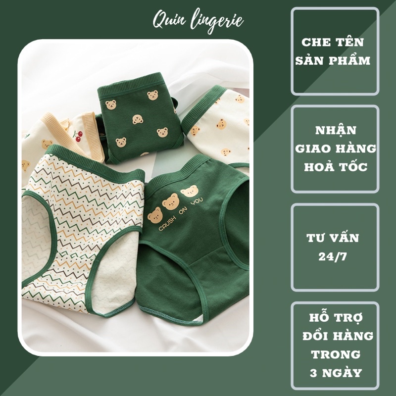 Set 5 Quần Lót Cotton Nữ Hoạ Tiết Dễ Thương Combo Quần Chip Cotton Kháng Khuẩn Hình Cute