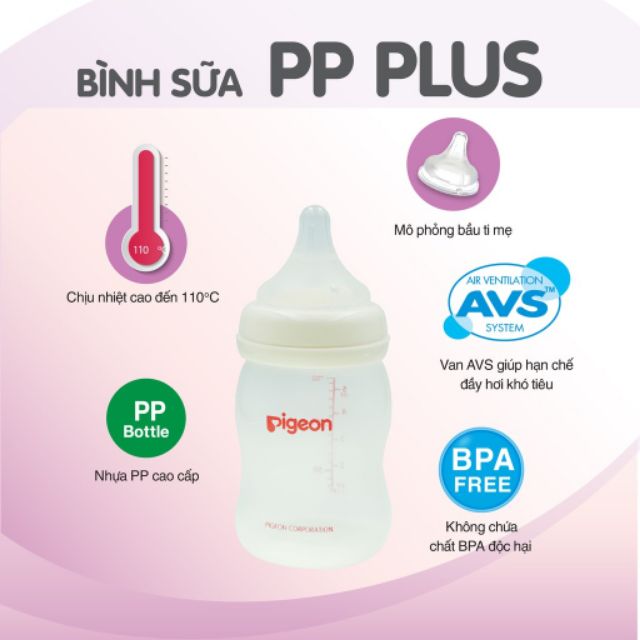 Bình sữa cổ rộng Pigeon PP Plus 160ml-240ml-330ml