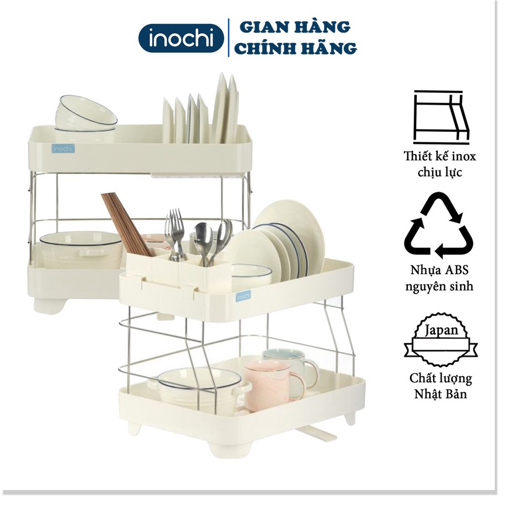 Kệ đựng chén -Bát Nhựa Inox 2 Tầng Inochi Có Khay Thoát Nước Thông Minh Tiện dụng hàng chính hãng