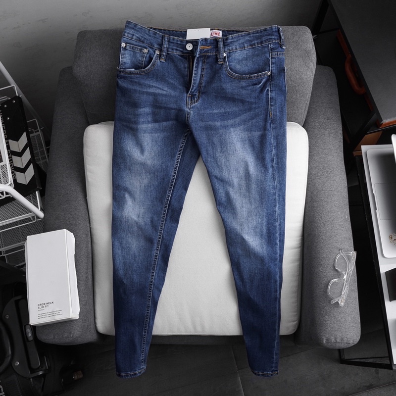 Quần Jean Nam SLIMFIT xuất xịn màu xanh trơn co giãn ống đứng | BigBuy360 - bigbuy360.vn