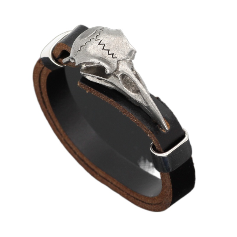 Vòng Tay Da Đính Mặt Đầu Lâu Chim Đầu Lâu Phong Cách Viking Cổ Điển Cho Nam